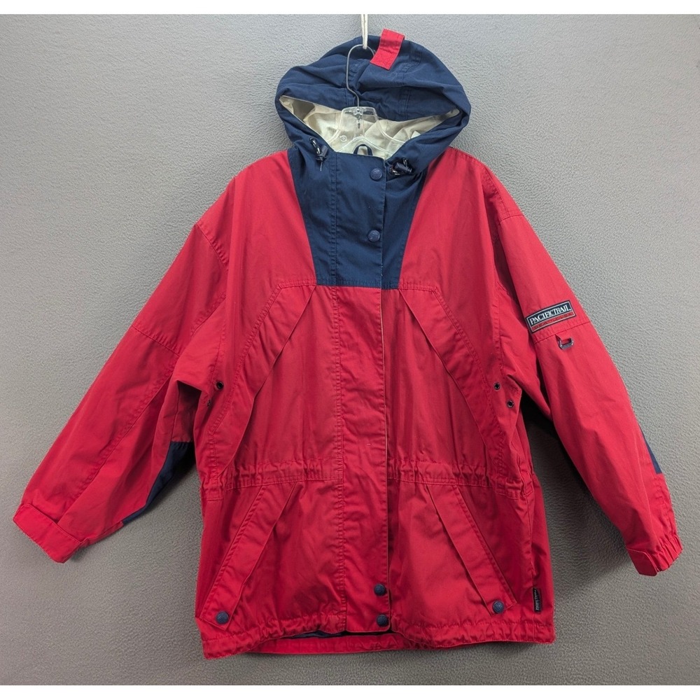 Vintage Pacific Trail Windbreaker Hooded Jacket Men's XL Red Navy Blue 90s Y2K